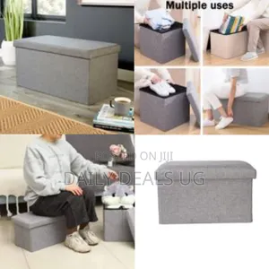 40×25×25 Cm Folding Faux Linen Finish Collapsible Storage Foot Stool