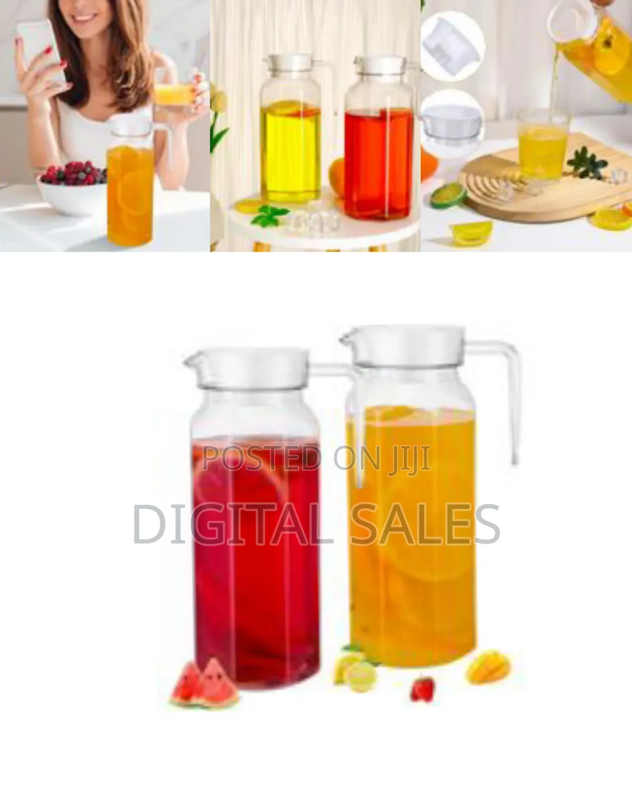 2 Pack Acrylic Pitcher With Lid, 1.1 1.5 Litre Clear Water