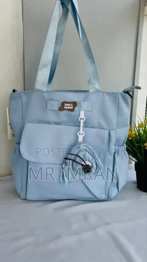Cute Korean-Style Large-Capacity Lilac Tote Bag With a Bear Charm