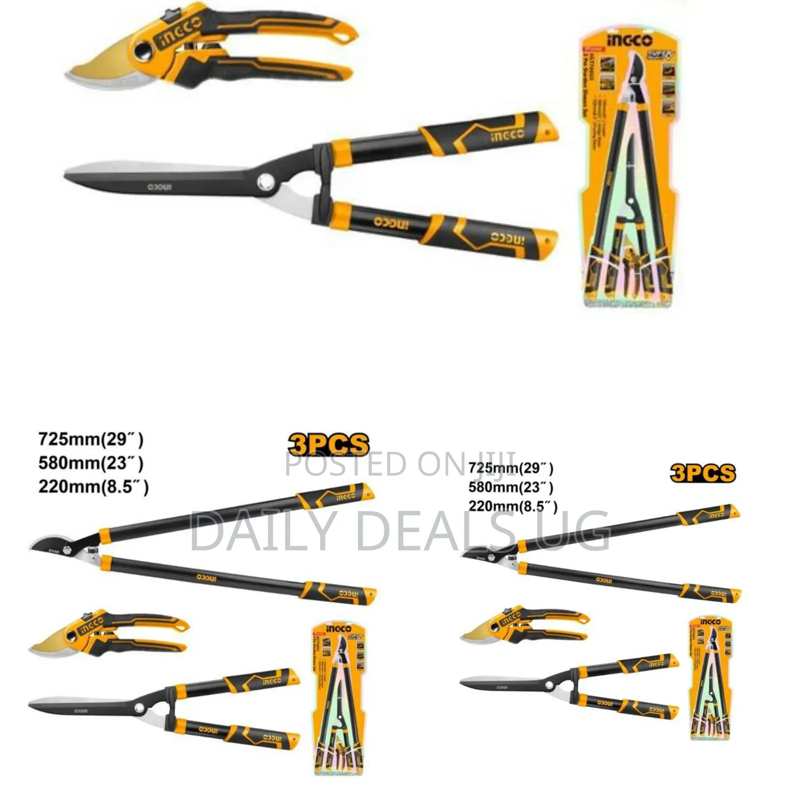 3 Pieces Garden Shears Set - Black/Orange