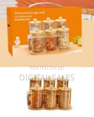 6-Piece Round Airtight Dried Fruit Tea Glass Storage Jar Canister