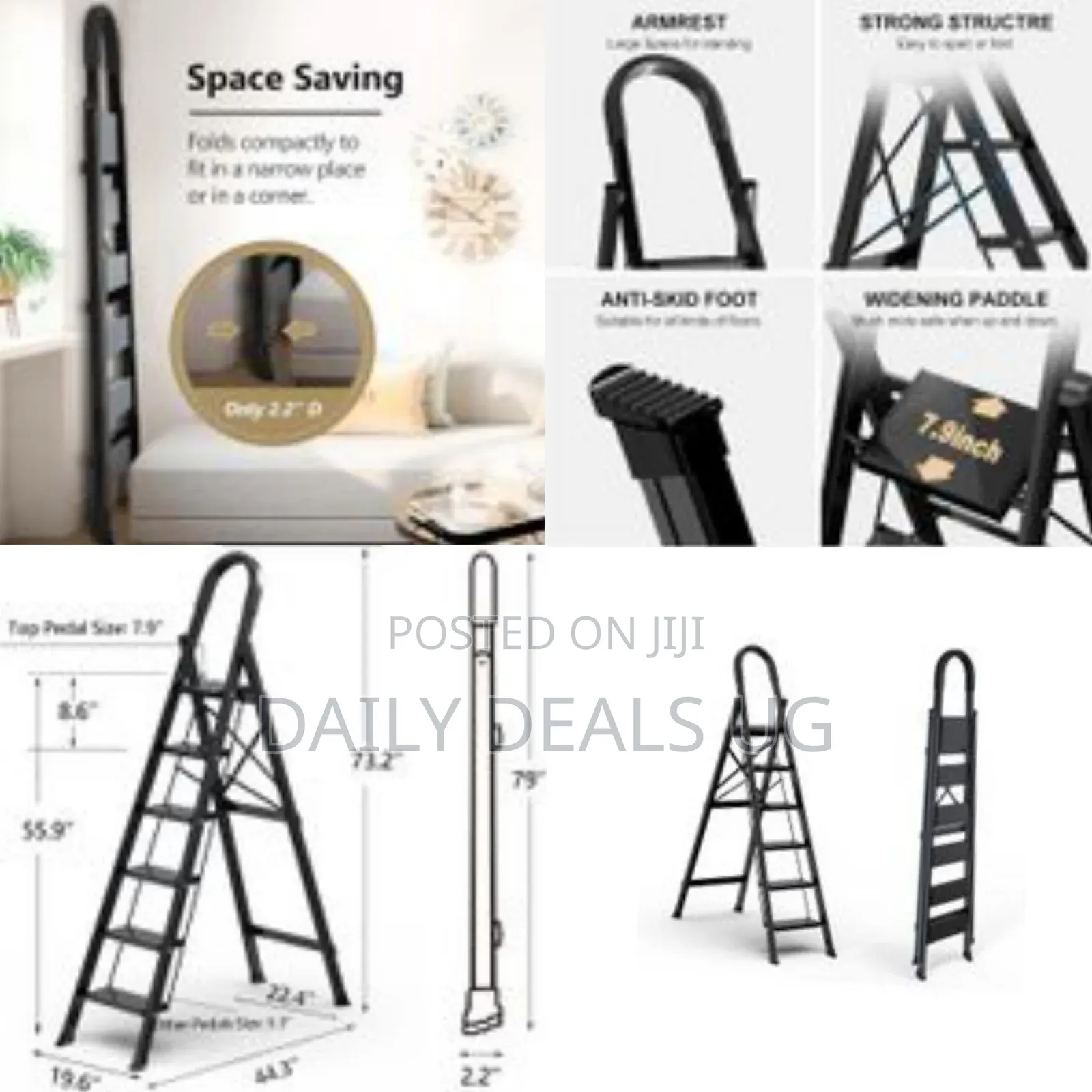 6 Step Ladder With Handrail Folding Steel Step Stool For Home