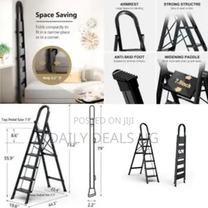 6 Step Ladder With Handrail Folding Steel Step Stool For Home