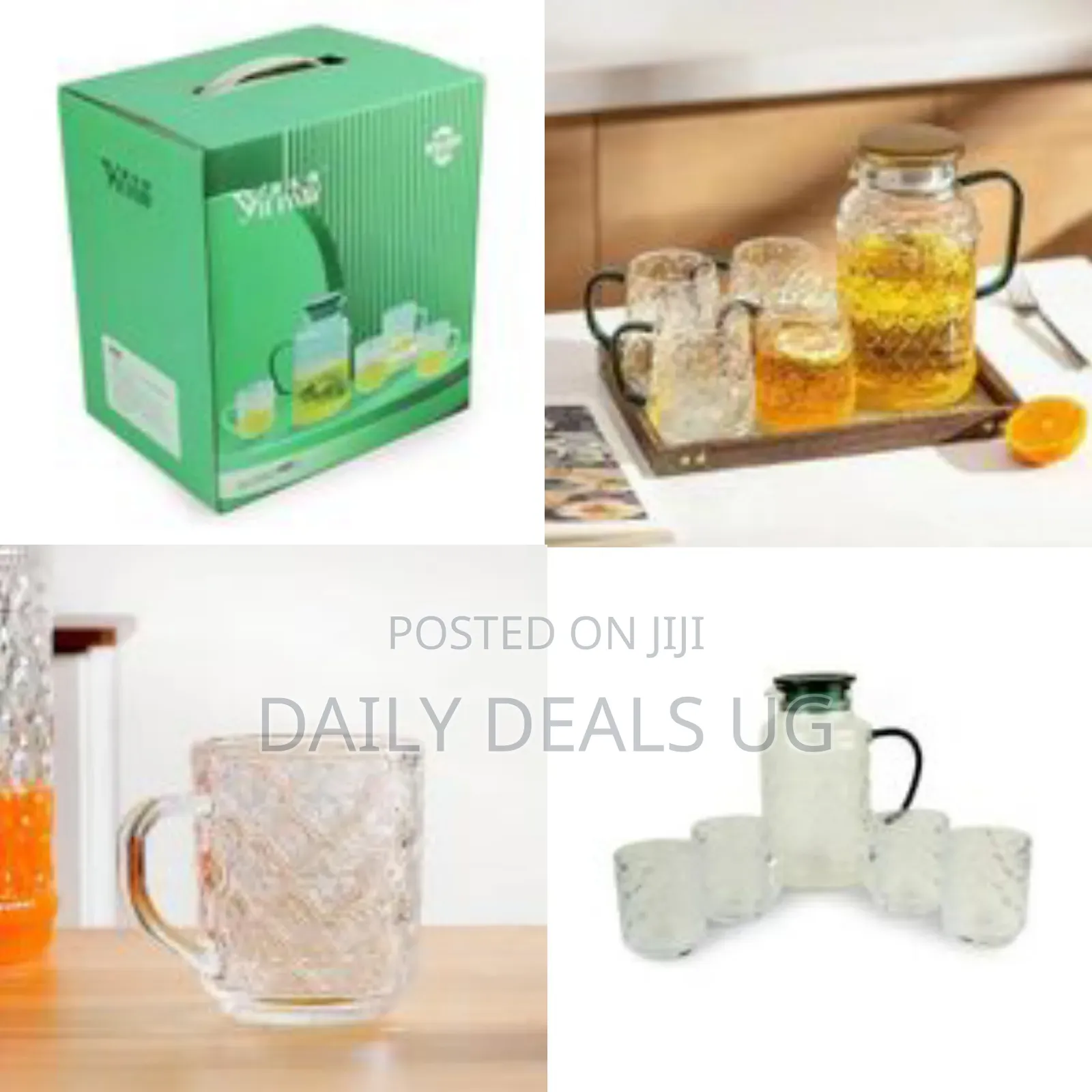 5 Piece 60oz Refrigerator Glass Pitcher Jug With Handle and Lid