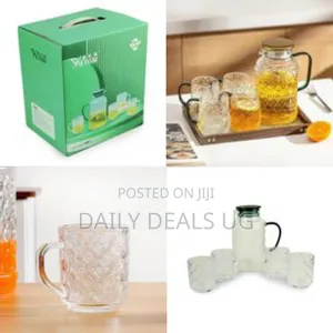 5 Piece 60oz Refrigerator Glass Pitcher Jug With Handle and Lid