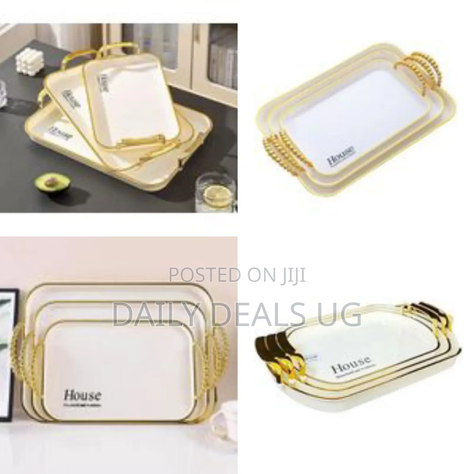 Melamine Serving Tray Set With Handles Elegant Gold 3 Pieces