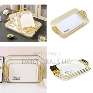 Melamine Serving Tray Set With Handles Elegant Gold 3 Pieces
