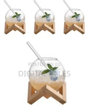 6 Pieces of Moon Round Ball Shaped Cocktail Glass With Bamboo Stan