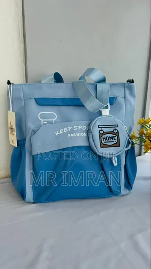 Blue Multi-Pocket Nylon Tote Bag