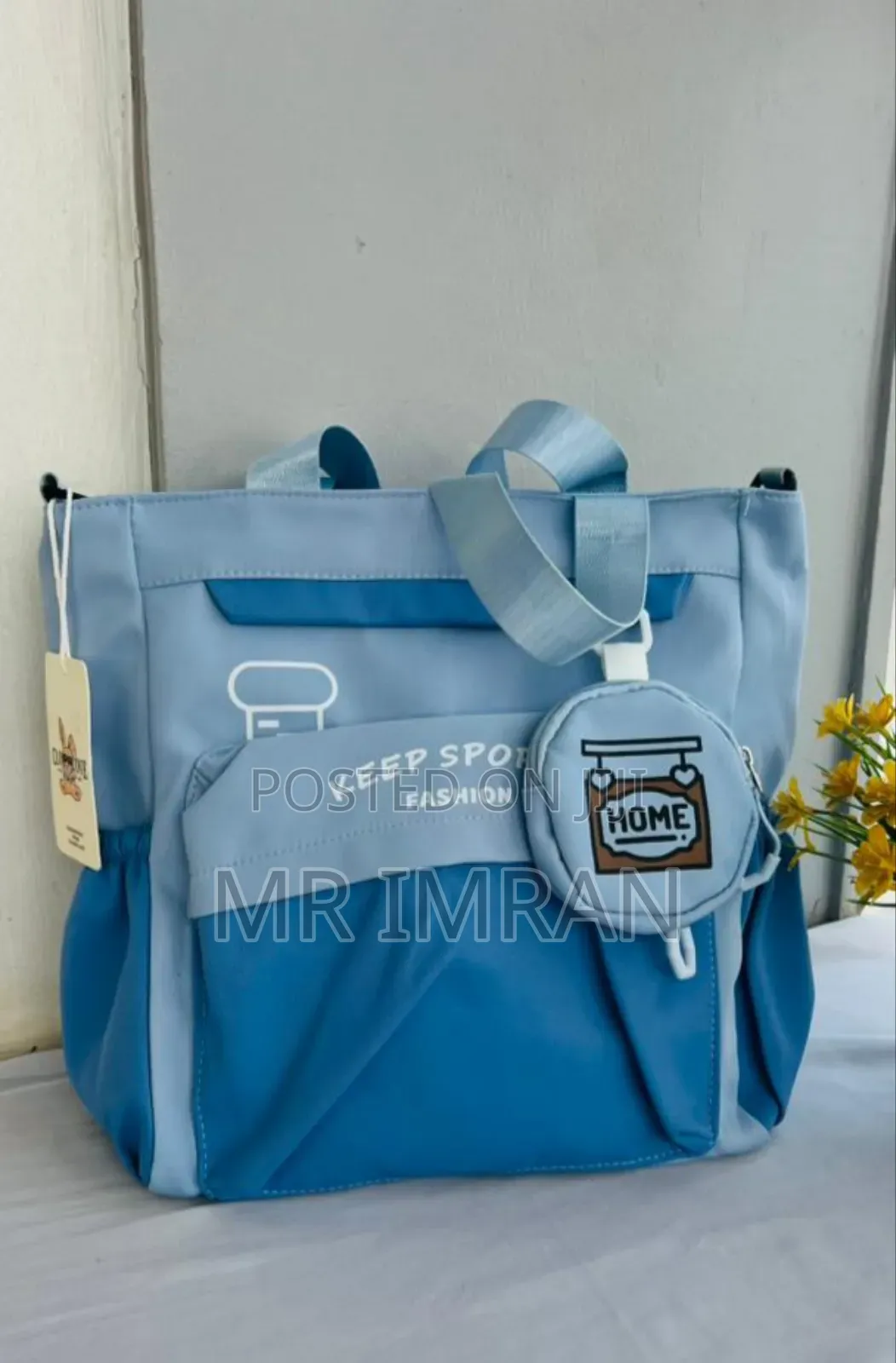 Blue Multi-Pocket Nylon Tote Bag