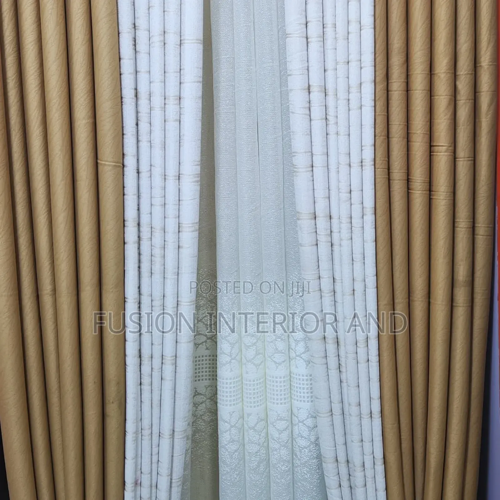 Luxury Golden Curtains Mixed With Cream Curtains