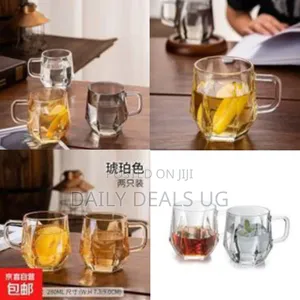 280ml Set of 2 Hexagonal Diamond Design Heat Resistant Glass Cup