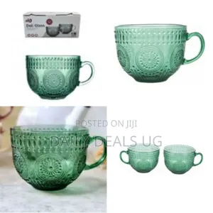 2 Pieces of Vintage Green 440ml Heat Resistant Glass Cups Coffee