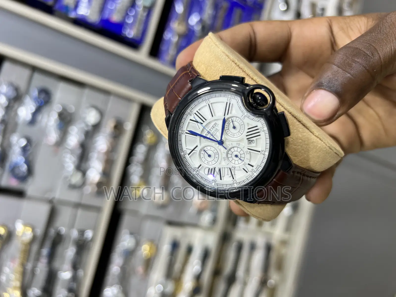New Dated Cartier Leather Strap Watch for Men
