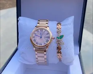 Ladys Rose Gold Cartier Watch With a Bracelet
