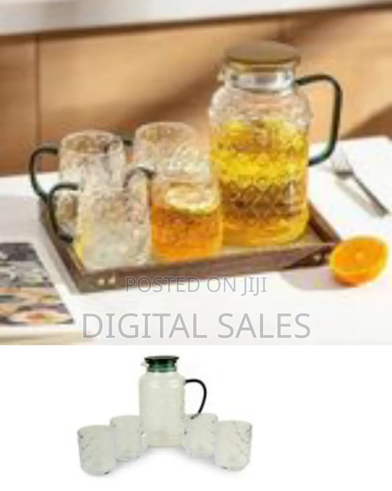 5 Piece 60oz Refrigerator Glass Pitcher Jug With Handle and Lid