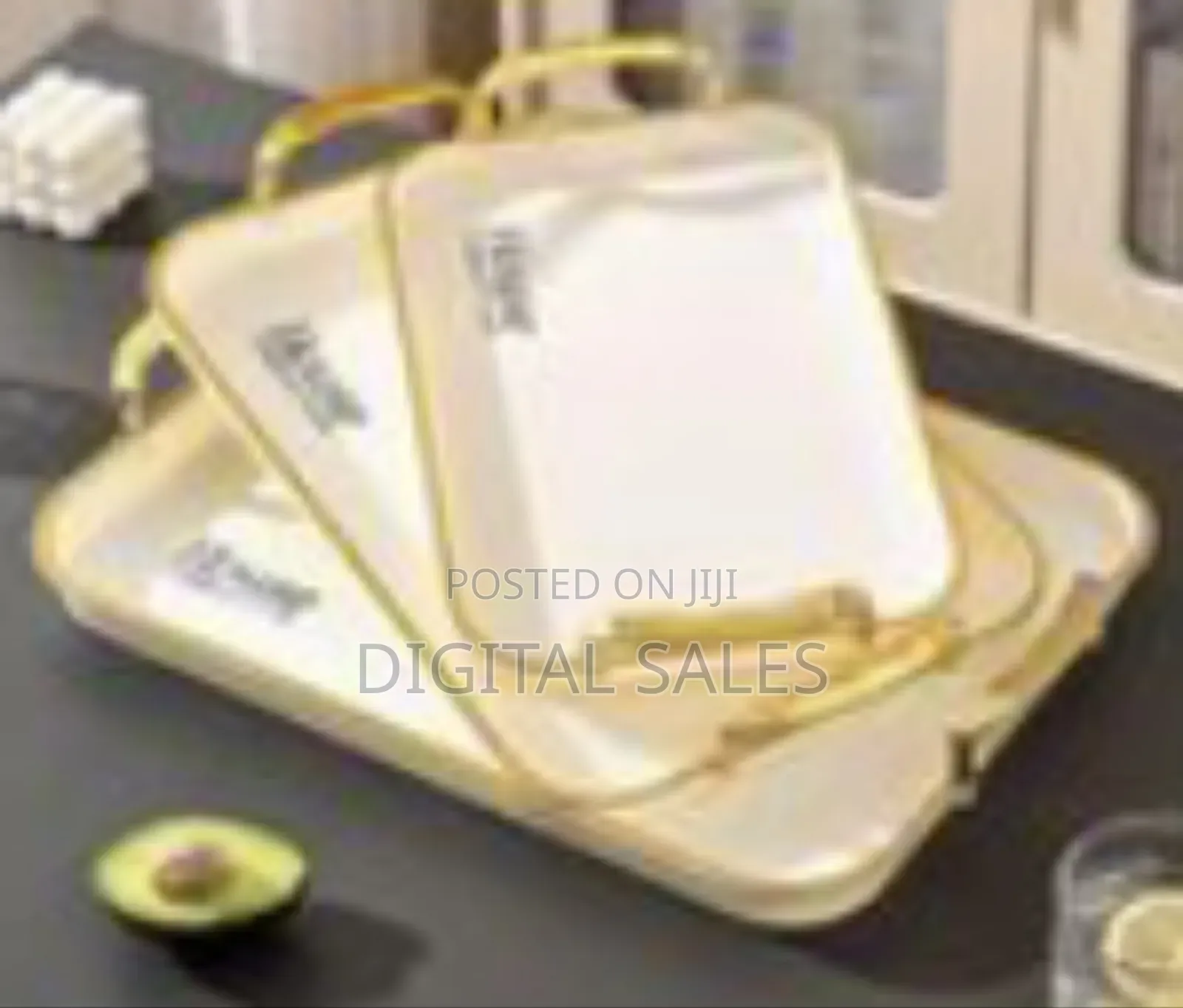 Melamine Serving Tray Set With Handles Elegant Gold 3 Pieces