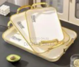 Melamine Serving Tray Set With Handles Elegant Gold 3 Pieces
