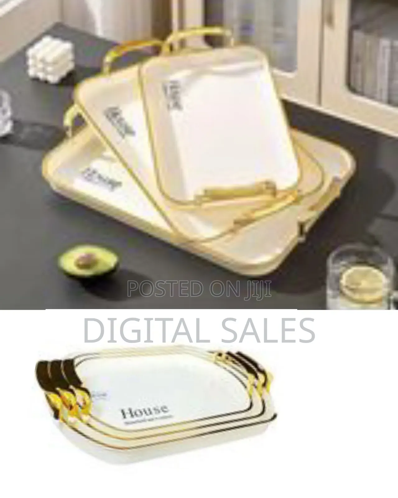 Melamine Serving Tray Set With Handles Elegant Gold 3 Pieces