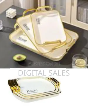 Melamine Serving Tray Set With Handles Elegant Gold 3 Pieces