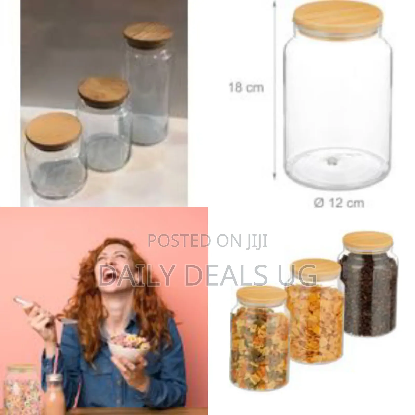 Storage Jars With Bamboo Lids, Set of 3, Round Glass Storage Jars