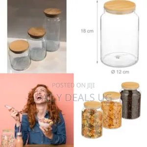 Storage Jars With Bamboo Lids, Set of 3, Round Glass Storage Jars