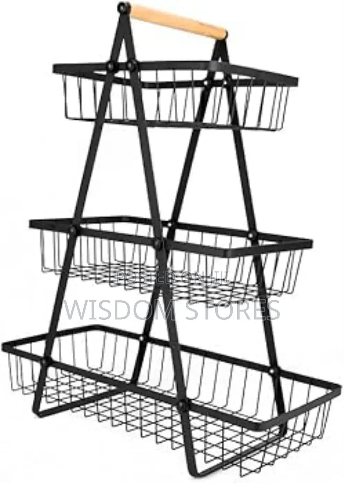 3-tier Counter Storage Basket, Wire And Wood Design, 47.5 X 40 X 18 Cm