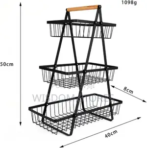 3-tier Counter Storage Basket, Wire And Wood Design, 47.5 X 40 X 18 Cm