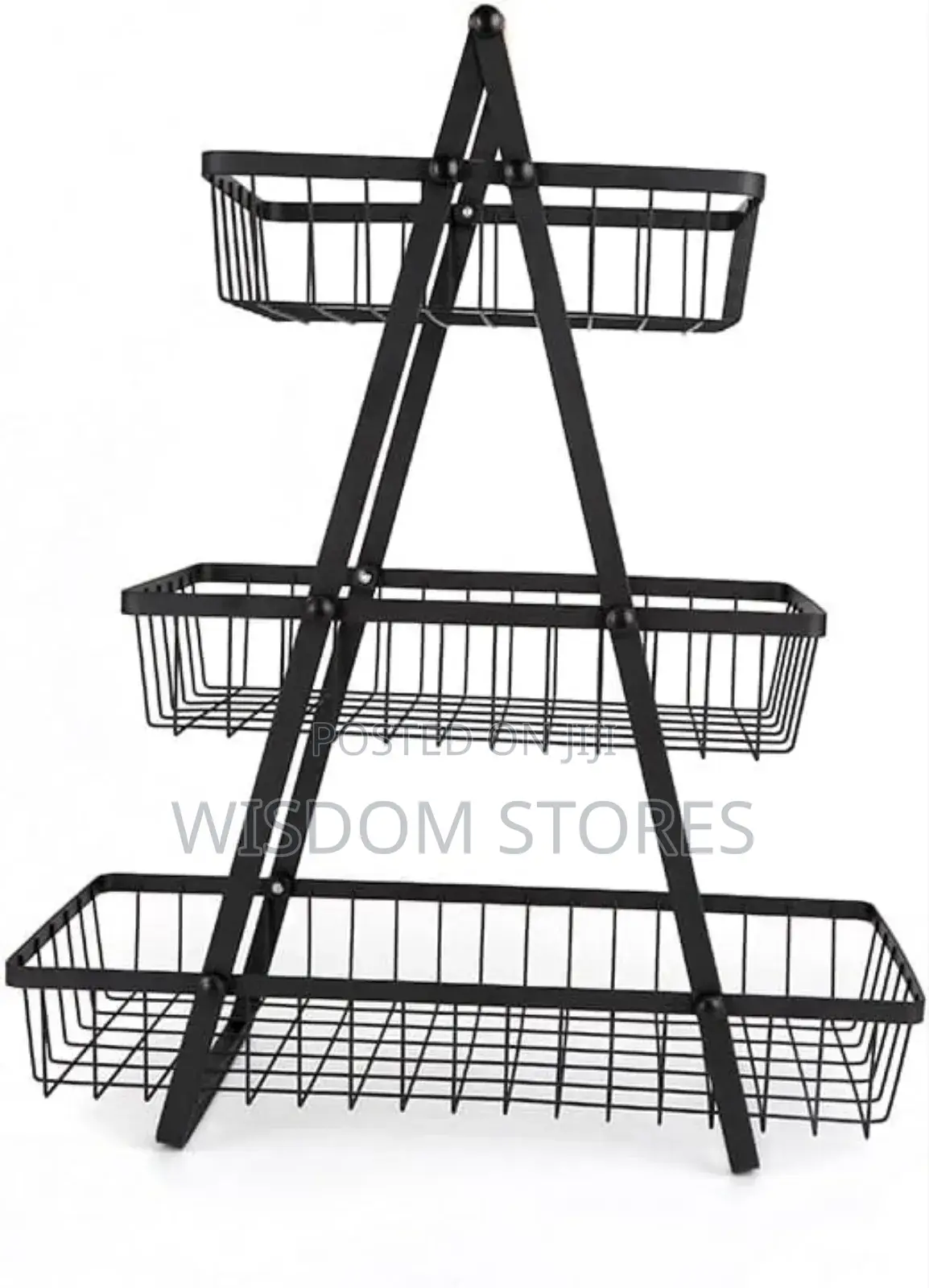 3-tier Counter Storage Basket, Wire And Wood Design, 47.5 X 40 X 18 Cm