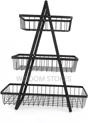3-tier Counter Storage Basket, Wire And Wood Design, 47.5 X 40 X 18 Cm