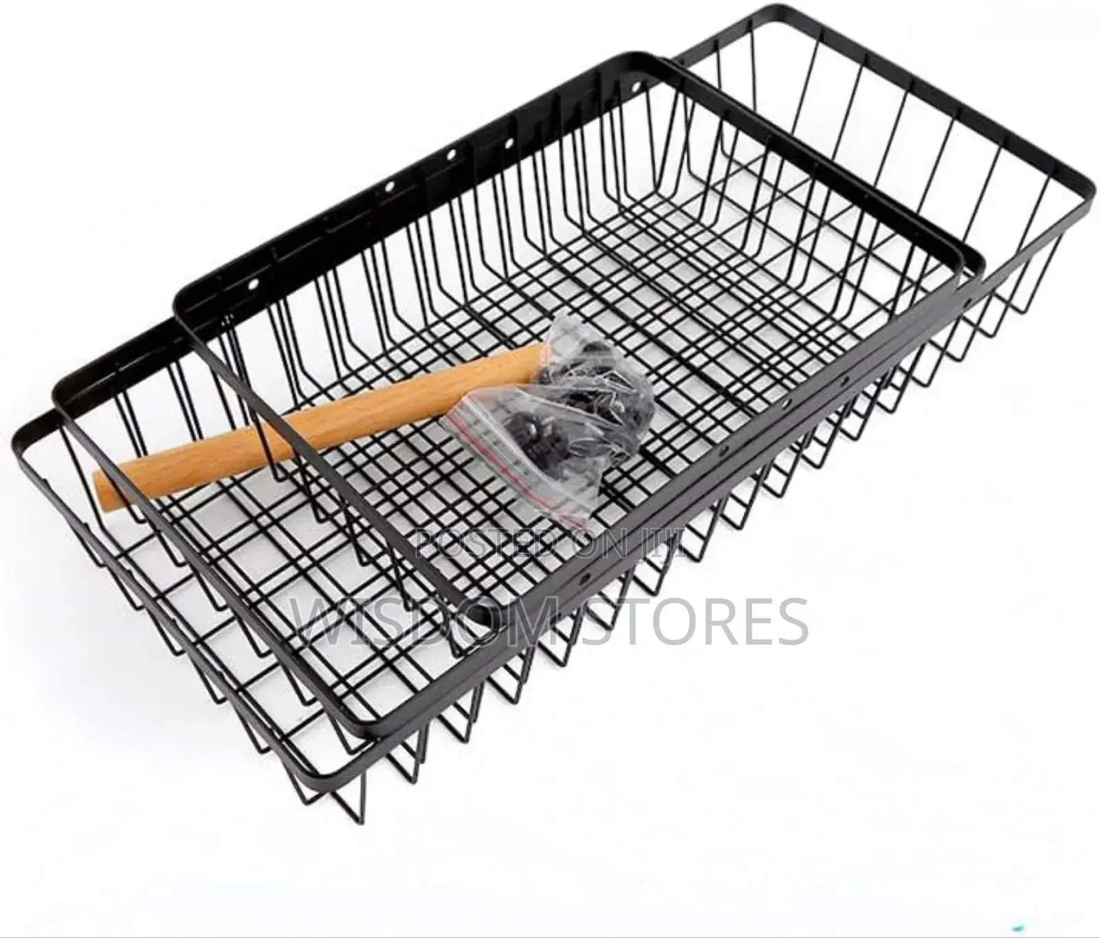 3-tier Counter Storage Basket, Wire And Wood Design, 47.5 X 40 X 18 Cm