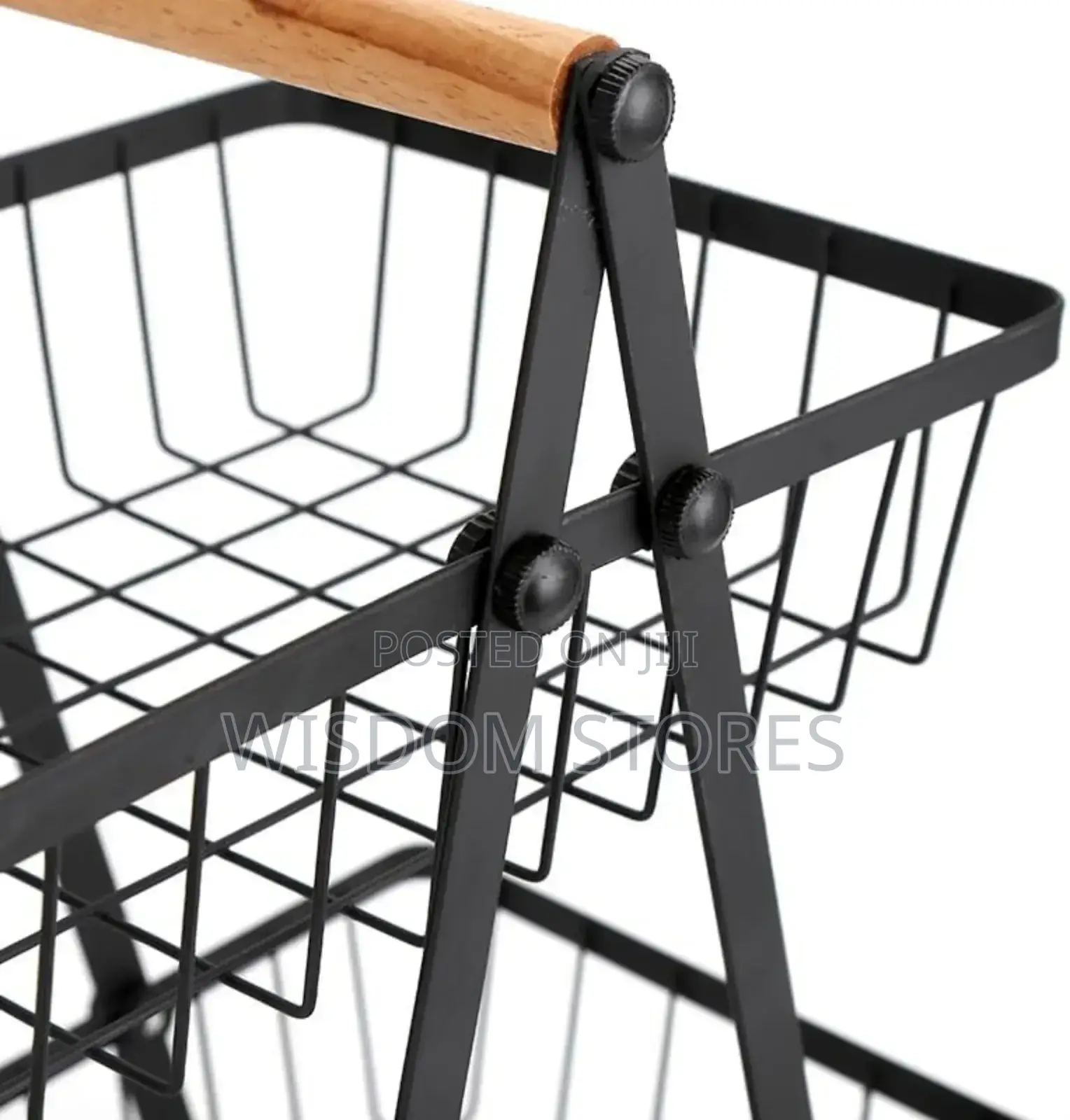3-tier Counter Storage Basket, Wire And Wood Design, 47.5 X 40 X 18 Cm