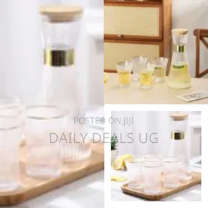 5 Piece Leakproof Ribbed Glass Pitcher Set, Elegant Jug Put on Fire