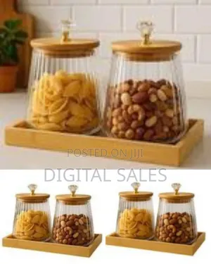 2-Piece Round Airtight Glass Storage Jar Canister Set With Bamboo