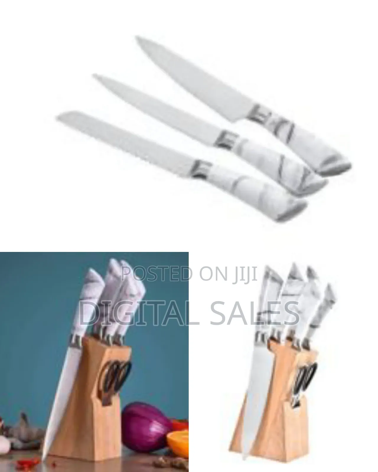 Kitchen Knife Block Set, Marble Covered 7 Piece Knives