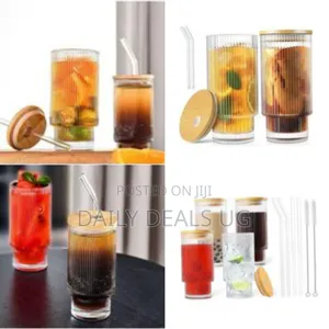 6 Pieces of Ribbed Glass Drinking Cup 320ml Round Glasses Tumbler