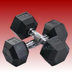 Pair of Rubber Coated Dumbbells 7.5kg Black Silver