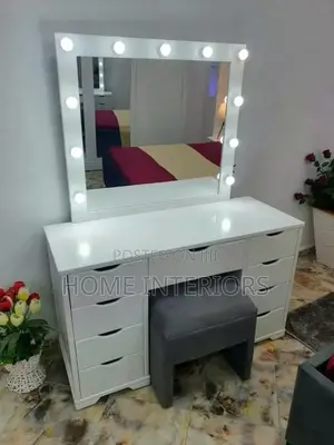 A White Dressing Mirror With Led Lights