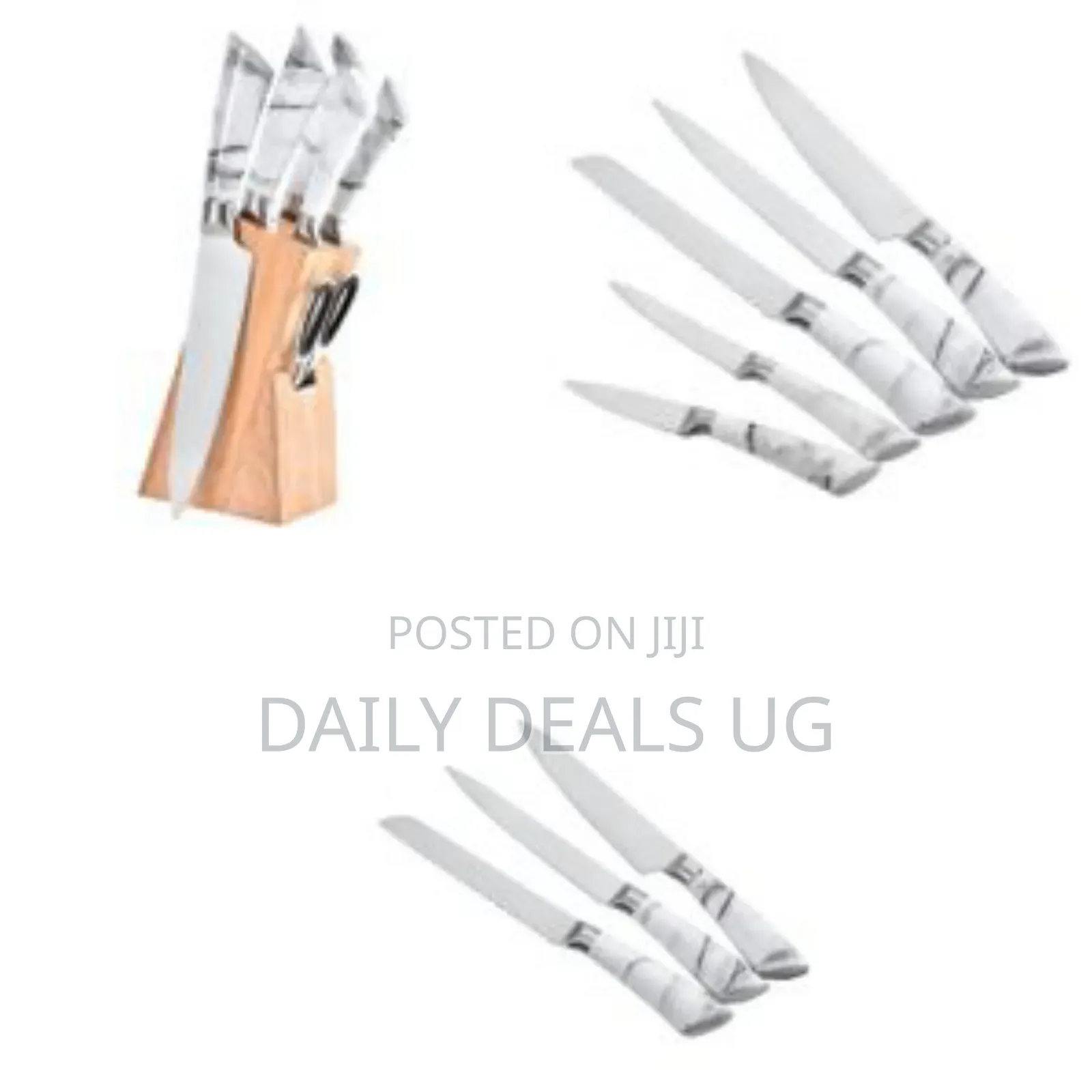 Kitchen Knife Block Set, Marble Covered 7 Piece Knives
