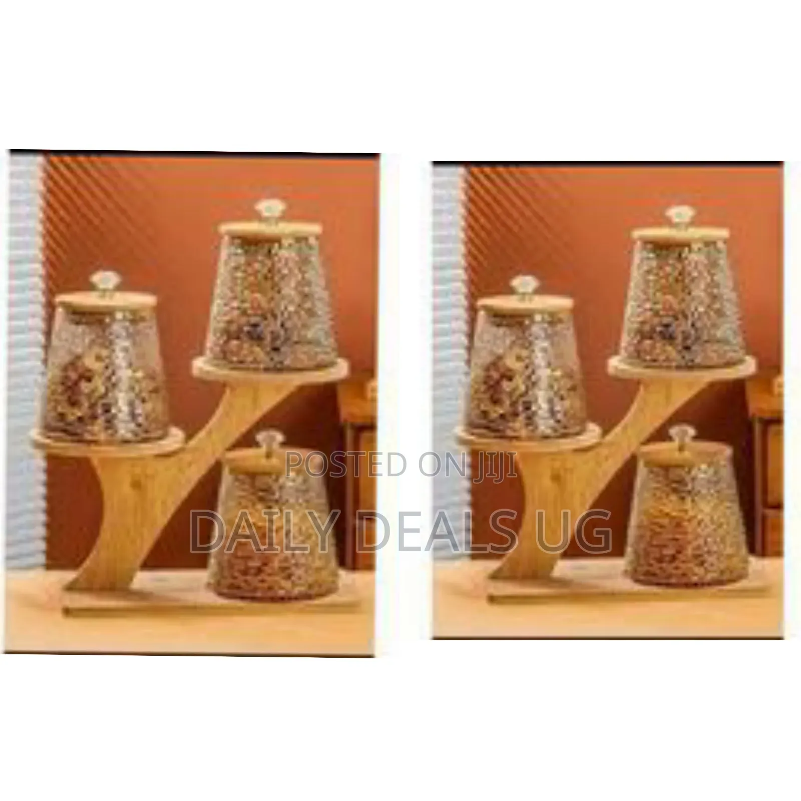 Round Airtight Glass Storage Jar Canister Set With Tree Branch Bamboo