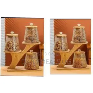 Round Airtight Glass Storage Jar Canister Set With Tree Branch Bamboo