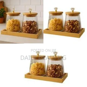 2-Piece Round Airtight Glass Storage Jar Canister Set With Bamboo