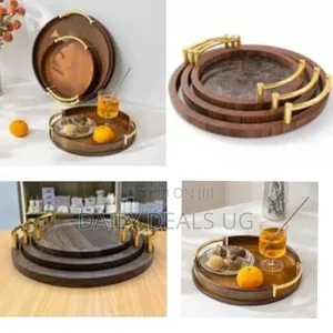 3 Piece Round Pallets Marble Tabletop Decorative Serving Coffee Tea