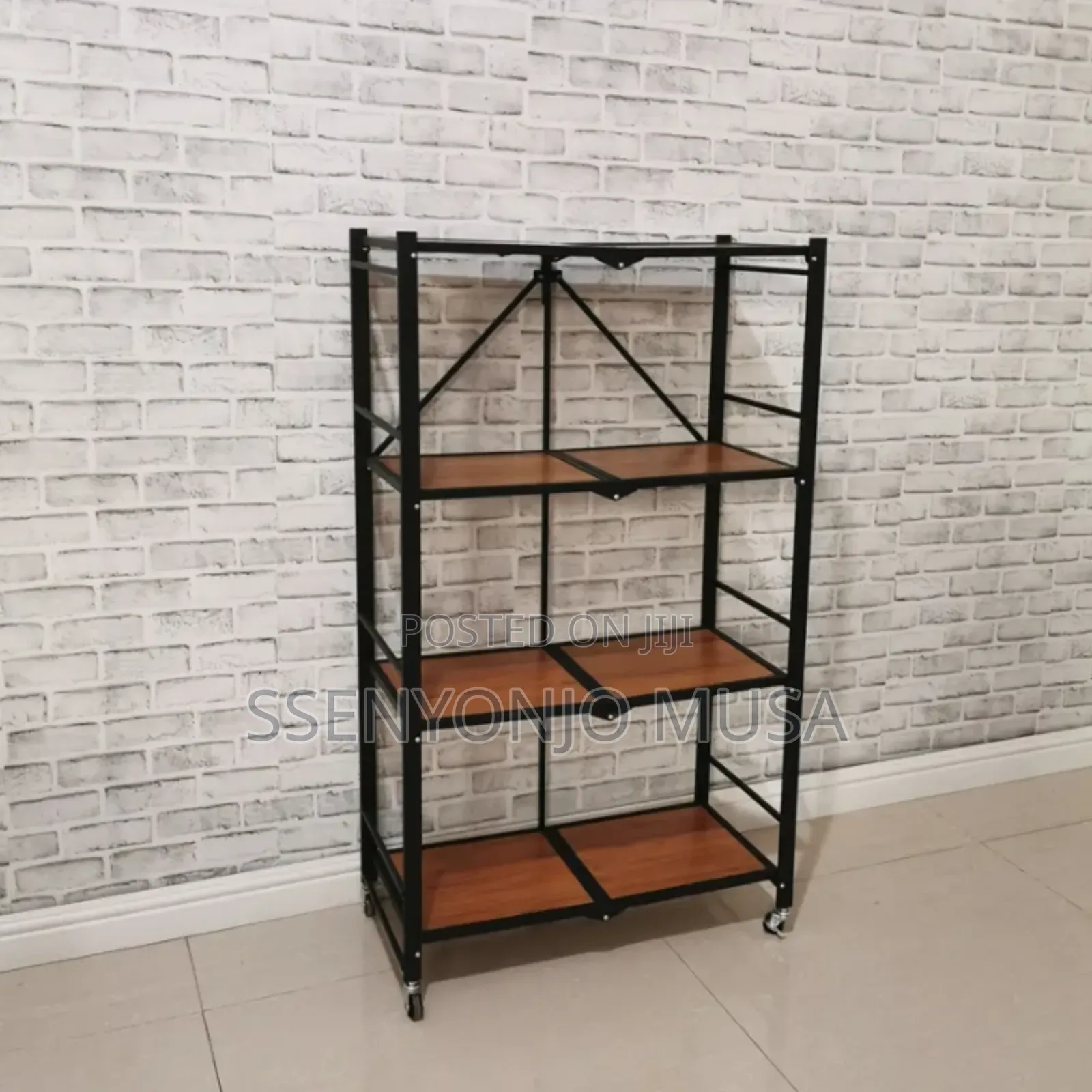 Portable Kitchen Folding Shelf – 4-tier Metal Storage Rack With Wheels