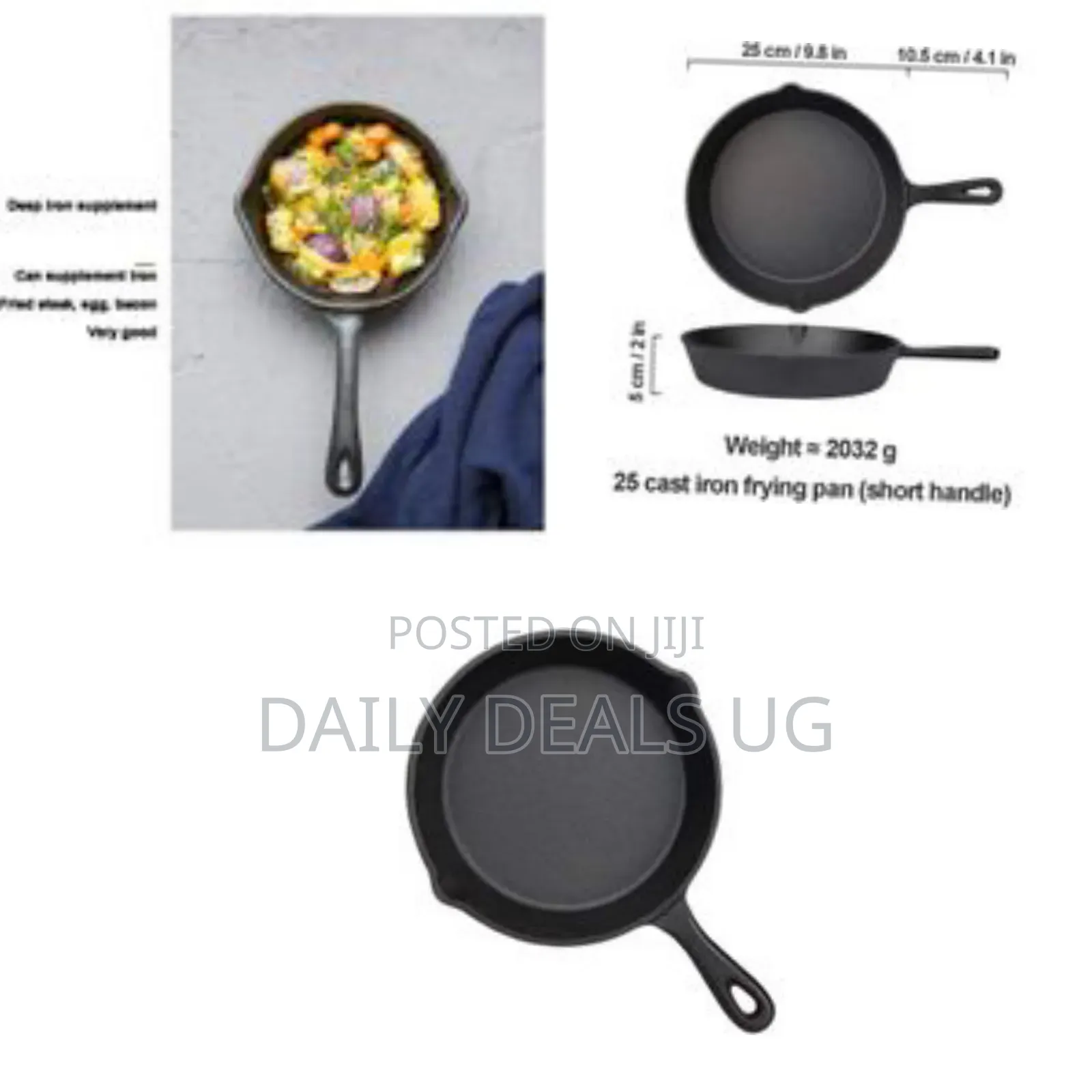 24cm Cooking Pot, Flat Round Induction-Safe Non Stick Cast Iron