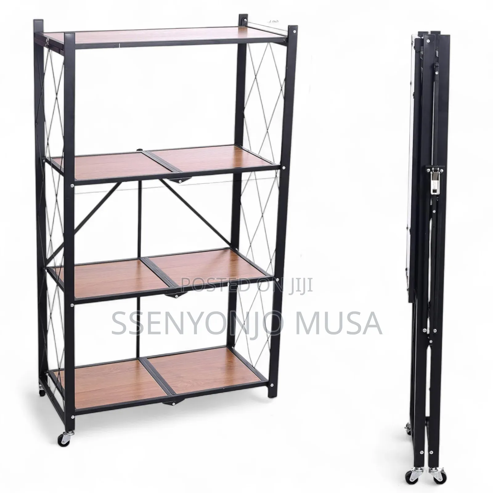 Portable Kitchen Folding Shelf – 4-tier Metal Storage Rack With Wheels