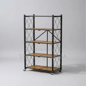 Portable Kitchen Folding Shelf – 4-tier Metal Storage Rack With Wheels