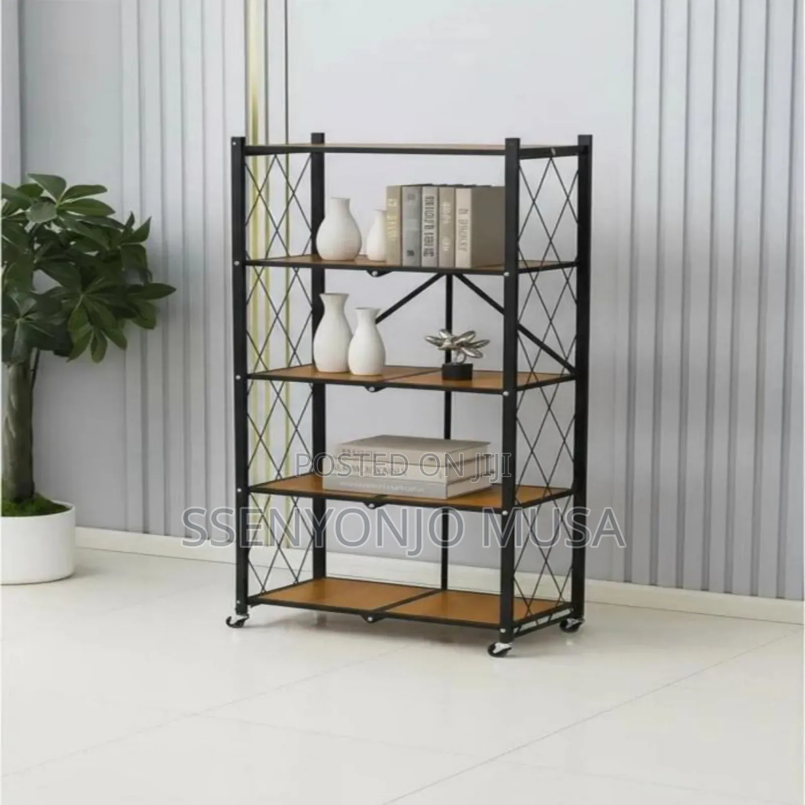 Portable Kitchen Folding Shelf – 4-tier Metal Storage Rack With Wheels