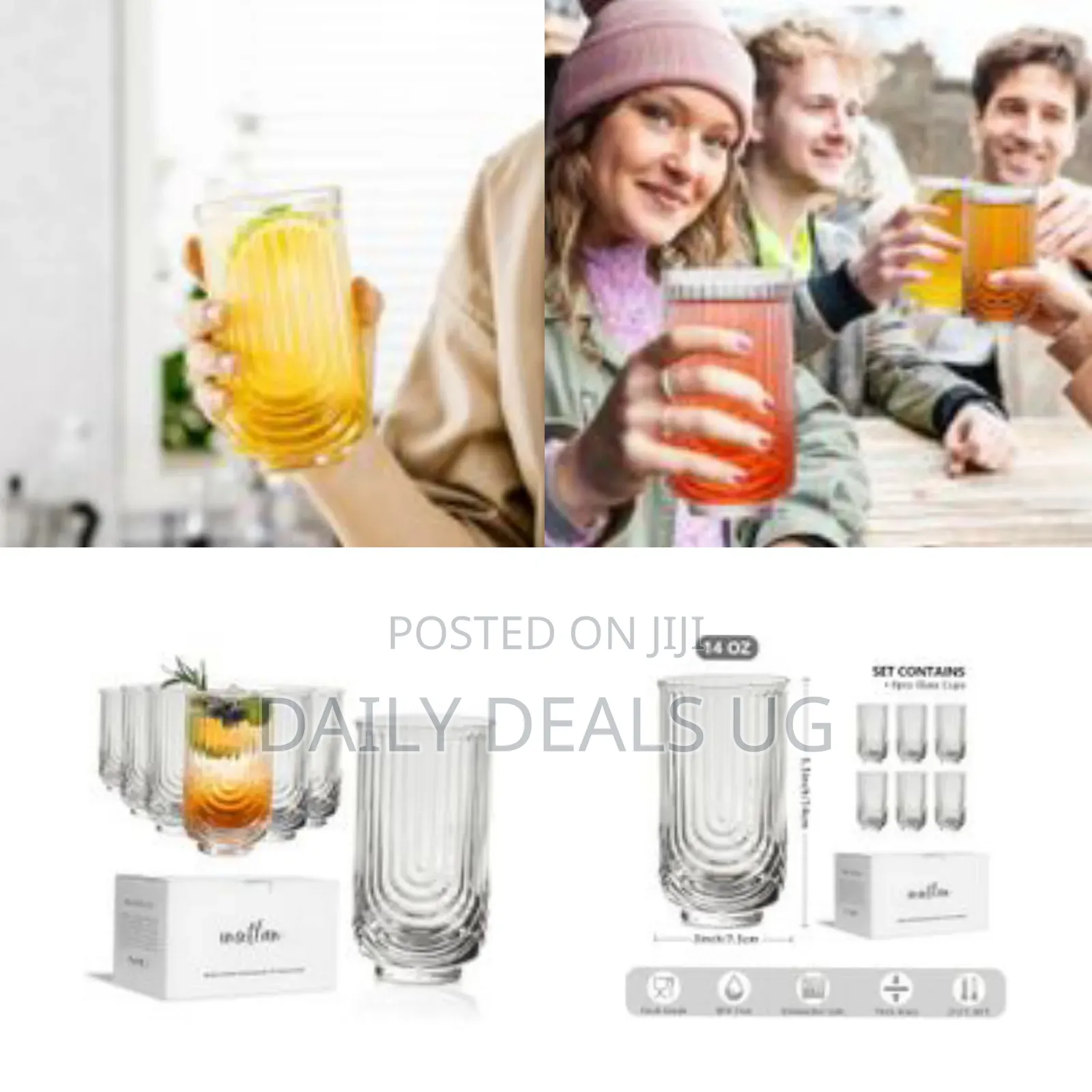 Set of 6 Juice Water Drinking Glasses