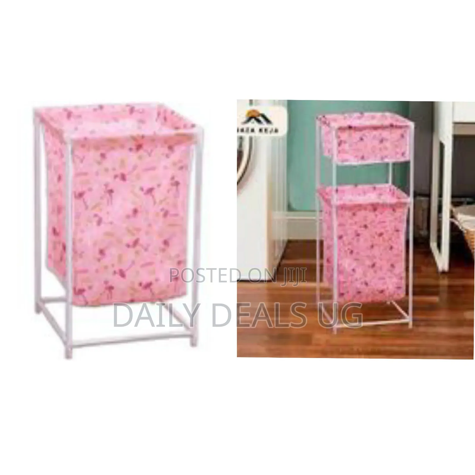 Pink Fabric Laundry Hamper With a White Frame